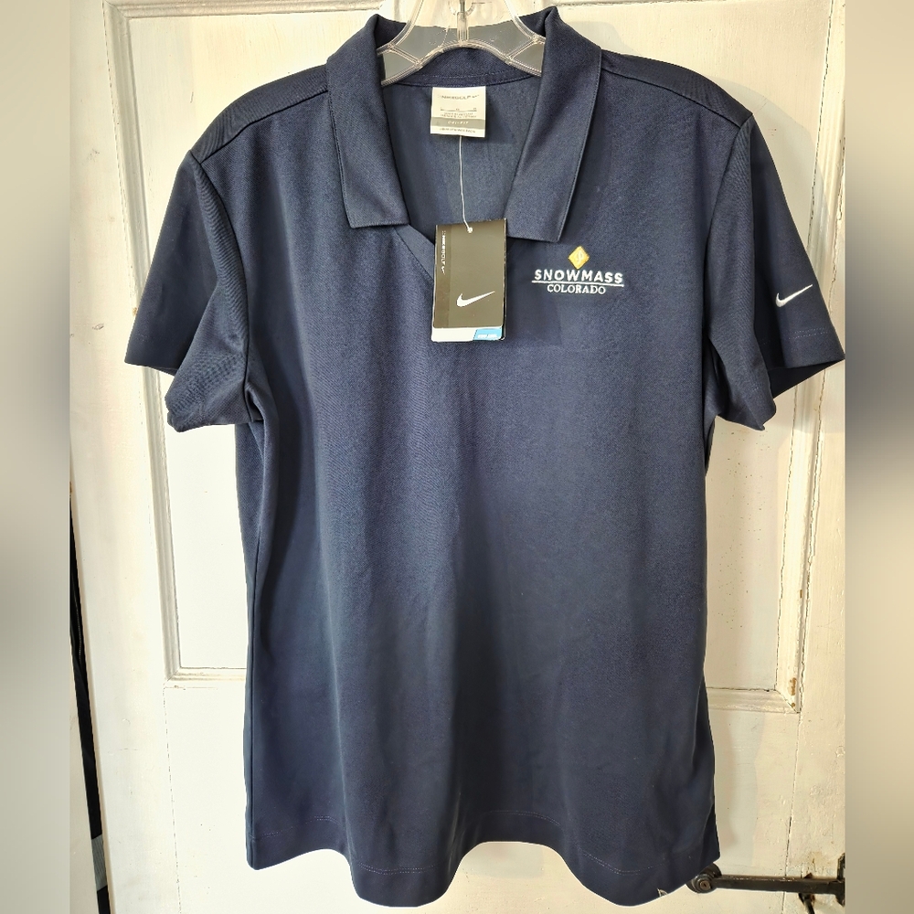NWTs Nike Golf Dri-fit Women's Navy Polo Shirt Snowmass Colorado Large Ski